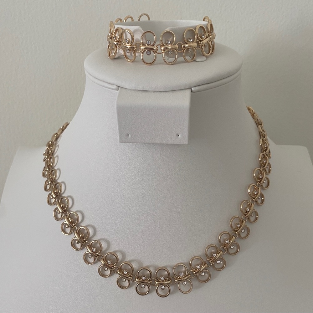 Necklace and Bracelet set. Gold with rhinestone accent